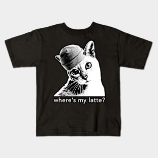 Hipster Cat // where's my latte? Kids T-Shirt